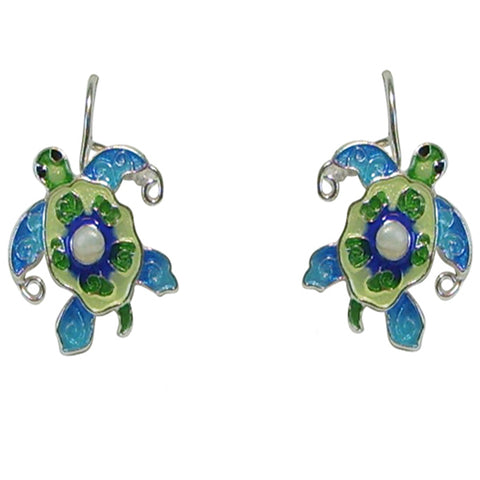 Zarah Zarlite Pearly Sea Turtle Pierced Earrings with Fresh Water Pearls - Belle Fleur Boutique
