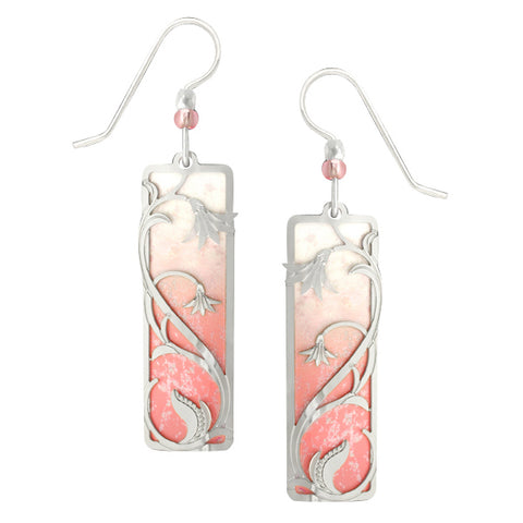 Adajio Shell Pink & White Column w/Etched Flower & Vine Overlay Pierced Earrings - Belle Fleur Boutique