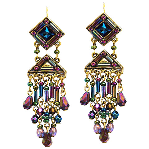 Sweet Romance Vintage Iridescent Pyramid Mosaic Egyptian-Style Statement Pierced Earrings - Belle Fleur Boutique