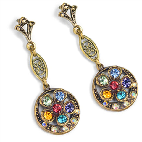 Sweet Romance Rainbow Flower Multi-Color Crystal Pierced Earrings - Belle Fleur Boutique