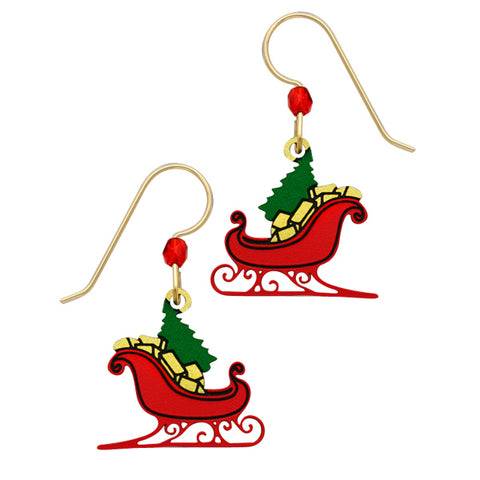 Sienna Sky Christmas Sleigh with Tree & Gifts Pierced Earrings - Belle Fleur Boutique