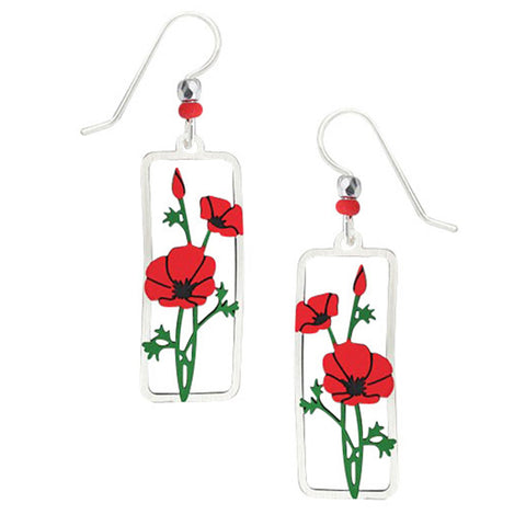 Sienna Sky Red Poppies Rectangle Pierced Earrings - Belle Fleur Boutique