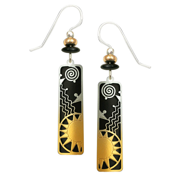 Adajio Sunrise Etched Silver to Gold Overlay Black Column Pierced Earrings - Belle Fleur Boutique