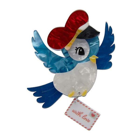 Erstwilder "Special Delivery" Bluebird Brooch Designed in Melbourne, Australia - Belle Fleur Boutique