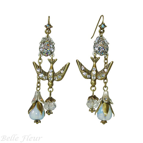 Sweet Romance Spirit Bird Opaline Pierced Earrings - Belle Fleur Boutique
