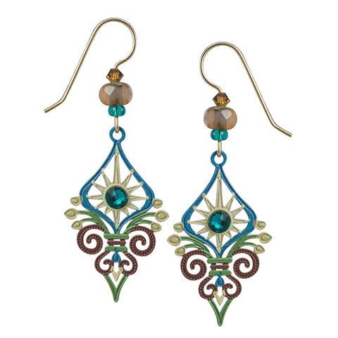 Adajio Sunburst Art Deco-Style Pierced Earrings in Brown, Teal, & Tan - Belle Fleur Boutique
