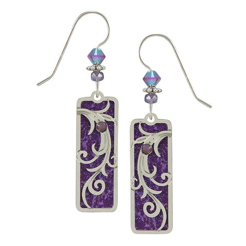 Adajio Purple Column with Climbing Tendrils Overlay Pierced Earrings - Belle Fleur Boutique