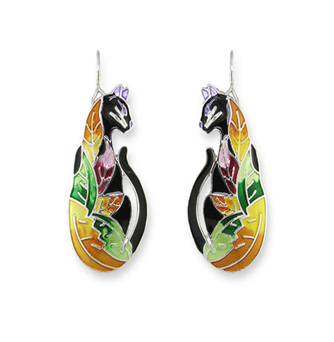 Zarah Cat in Autumn Leaves "Time to Leave" Pierced Earrings - Belle Fleur Boutique